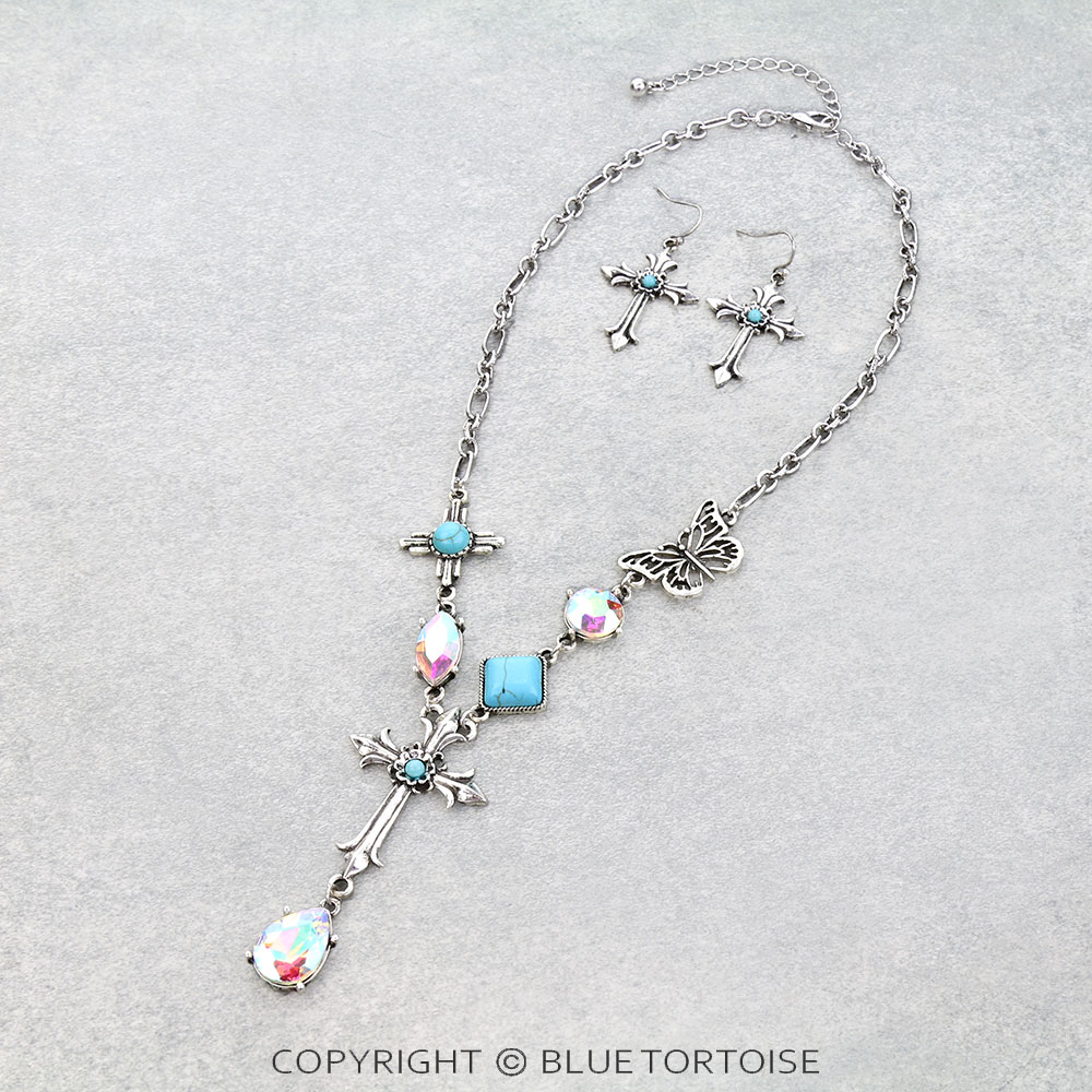 Western Cross Stone Necklace Set