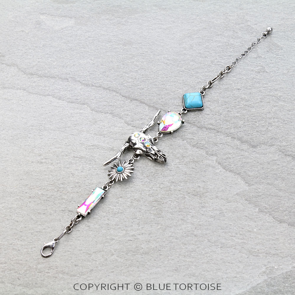 Western Steer Skull Charm Link Bracelet - Image 2
