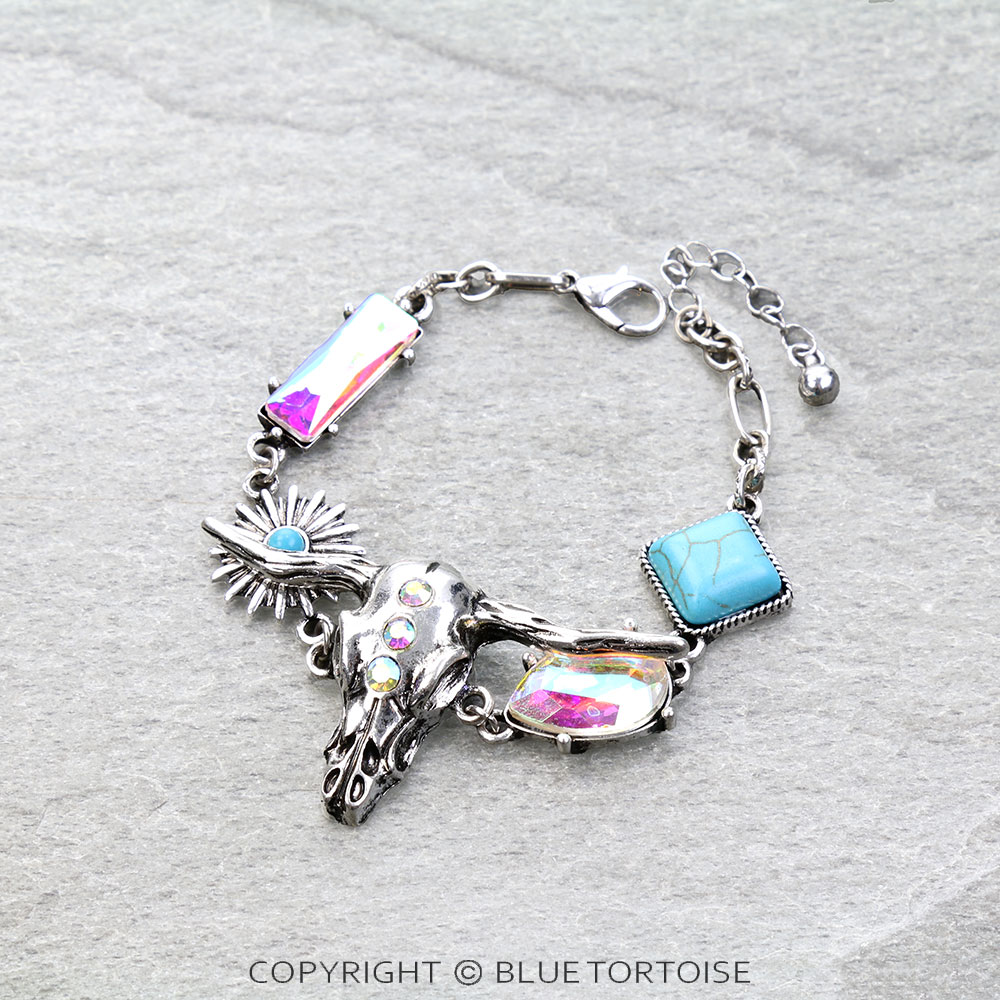 Western Steer Skull Charm Link Bracelet