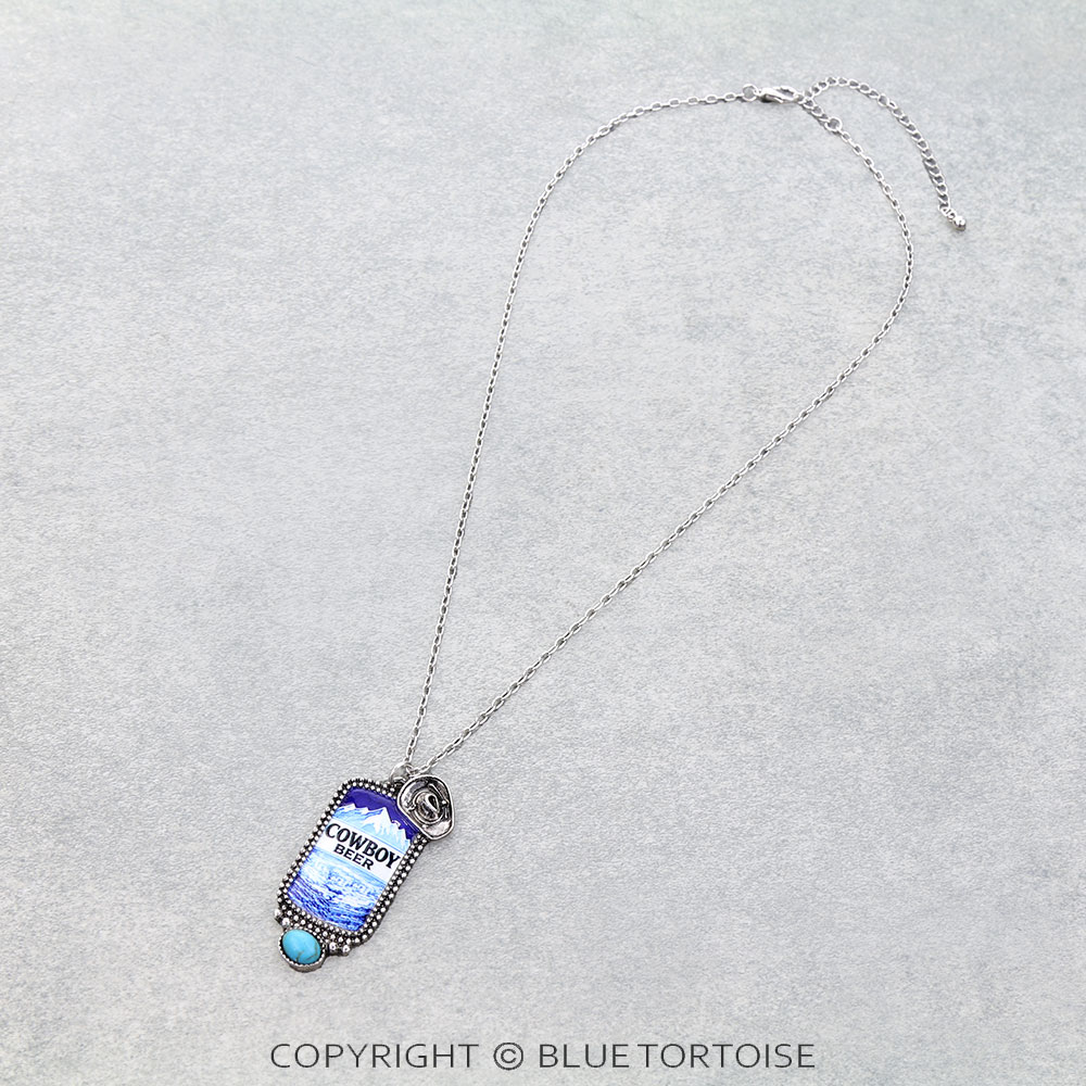 Western Cowboy Beer Print Necklace