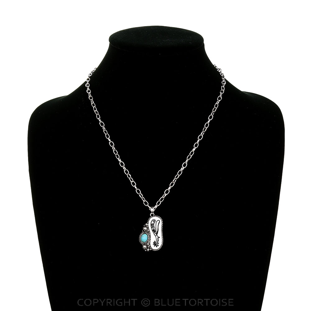 Western Cowboy Boots Saddle Print Necklace - Image 2