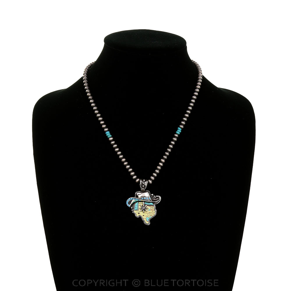 Western Cowboy Hat Leather Texas Map Necklace - Image 2