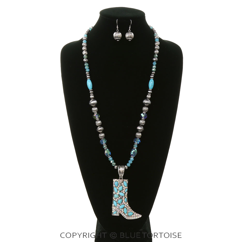 Western Cowboy Boot Stone Necklace Set - Image 2