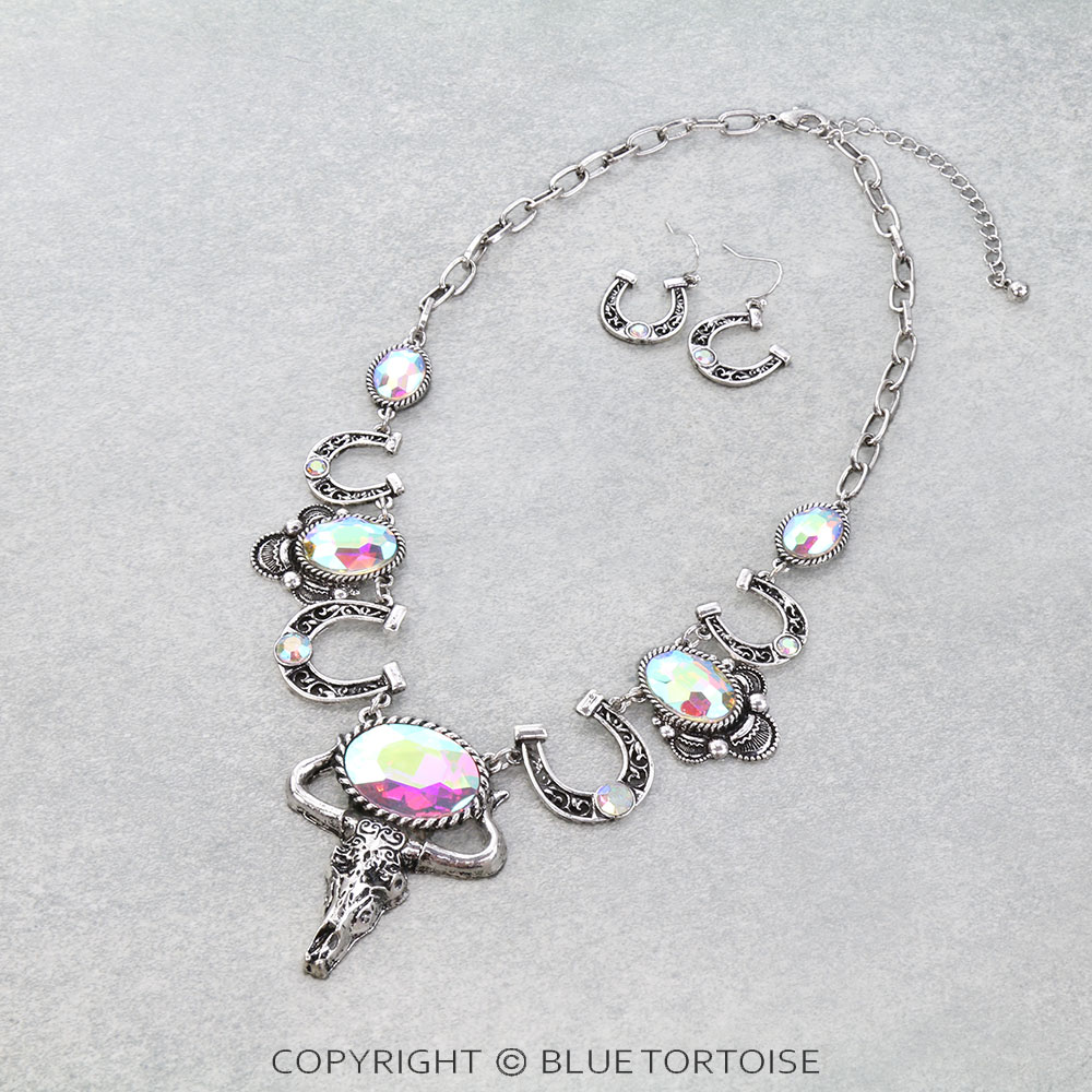 Western Steer Skull Necklace Set
