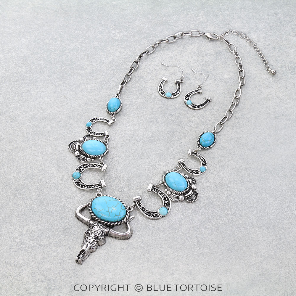 Western Steer Skull Necklace Set