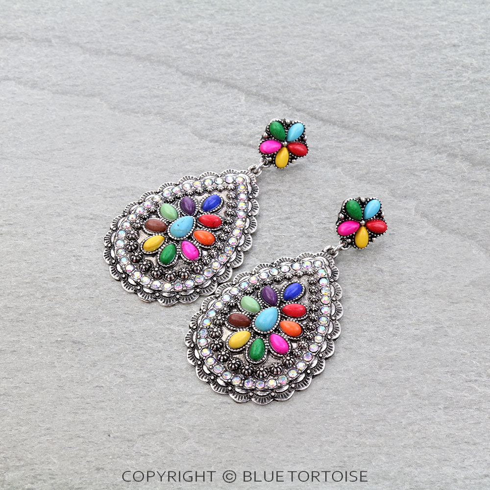 Western Cluster Stone Teardrop Stud Earrings