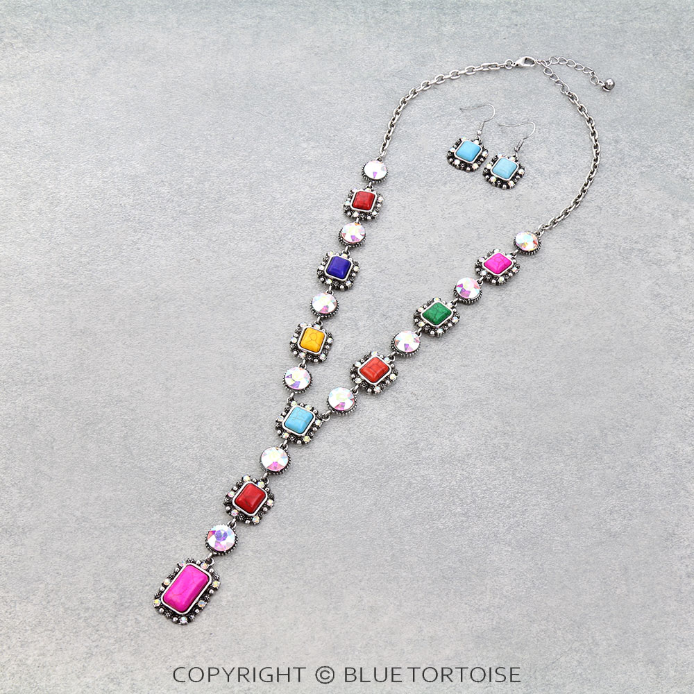 Western Rectangle Stone Y Necklace Set