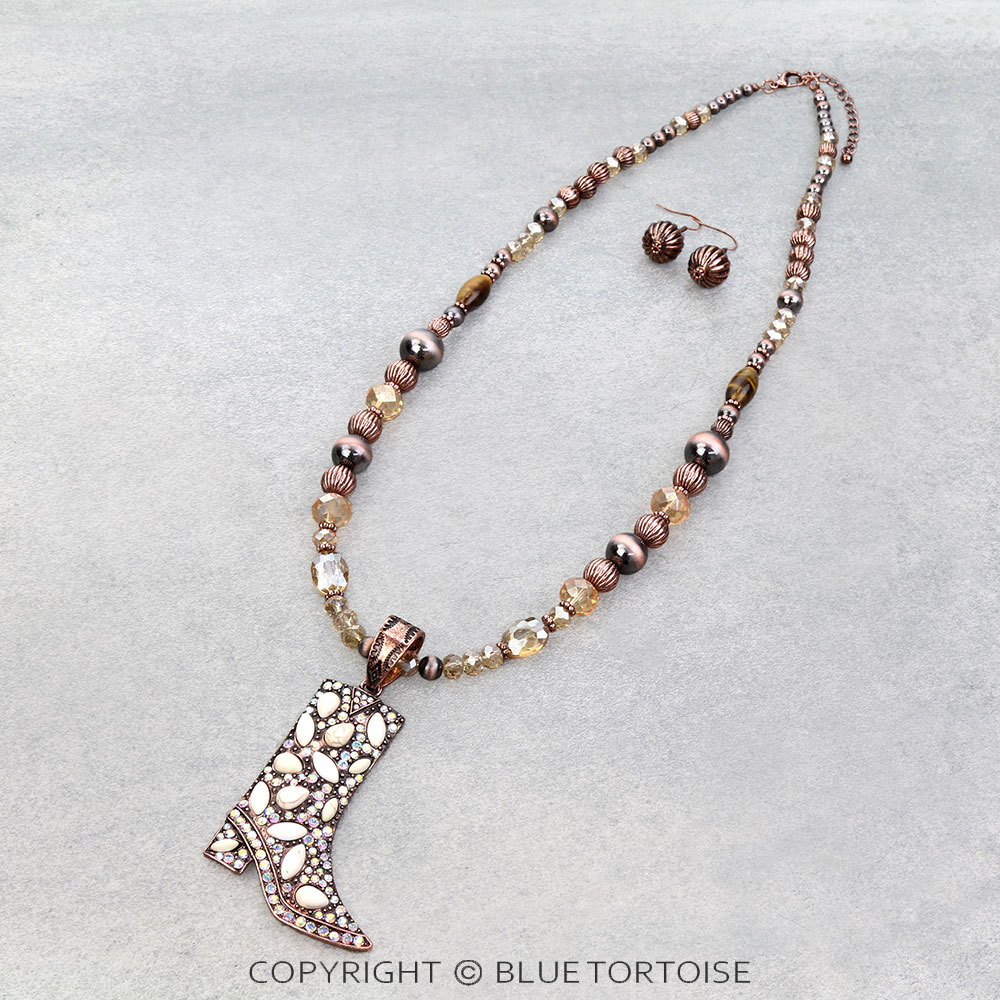Western Cowboy Boot Stone Necklace Set