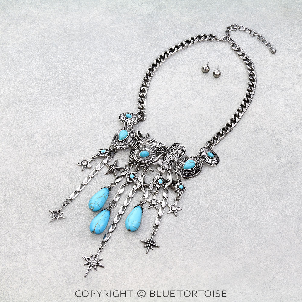 Western Horse & Concho Multi Charm Necklace Set