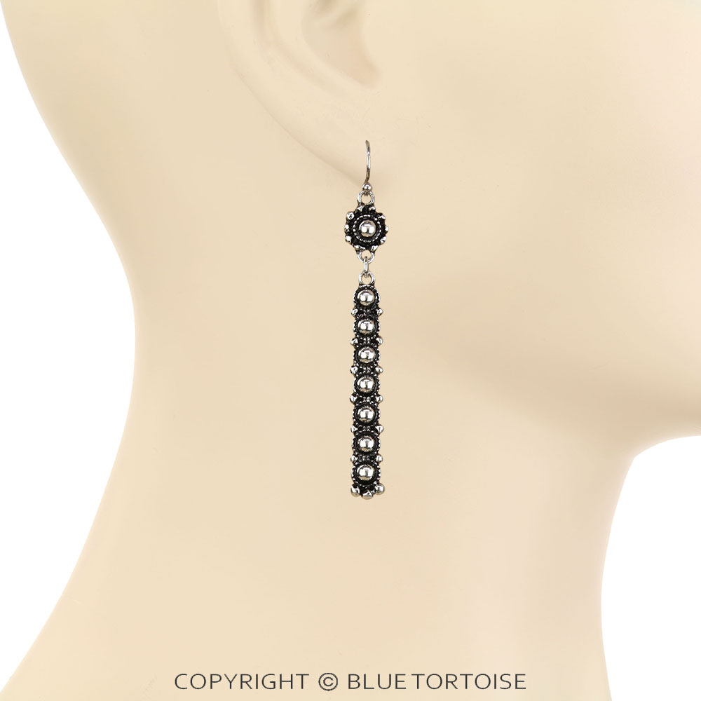 Western Ball TXR Bar Dangle Earrings - Image 2