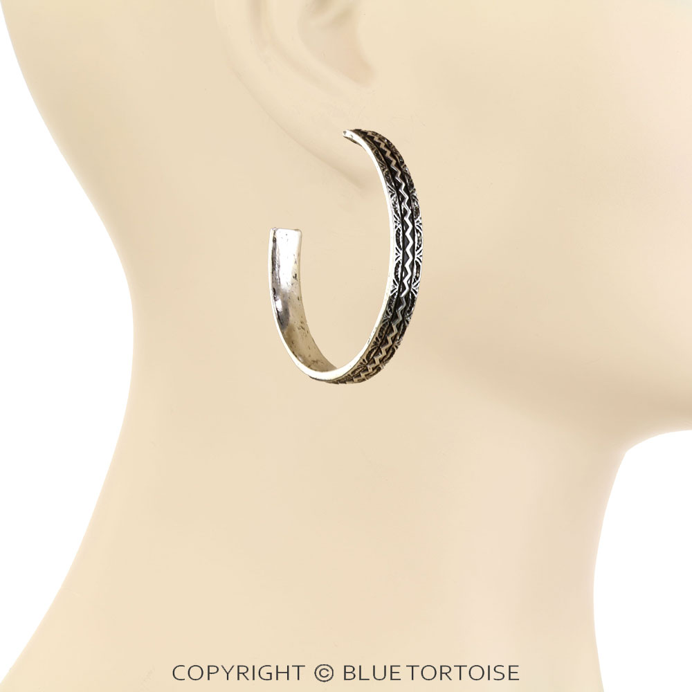 2" Western Aztec Hoop Earrings - Image 2
