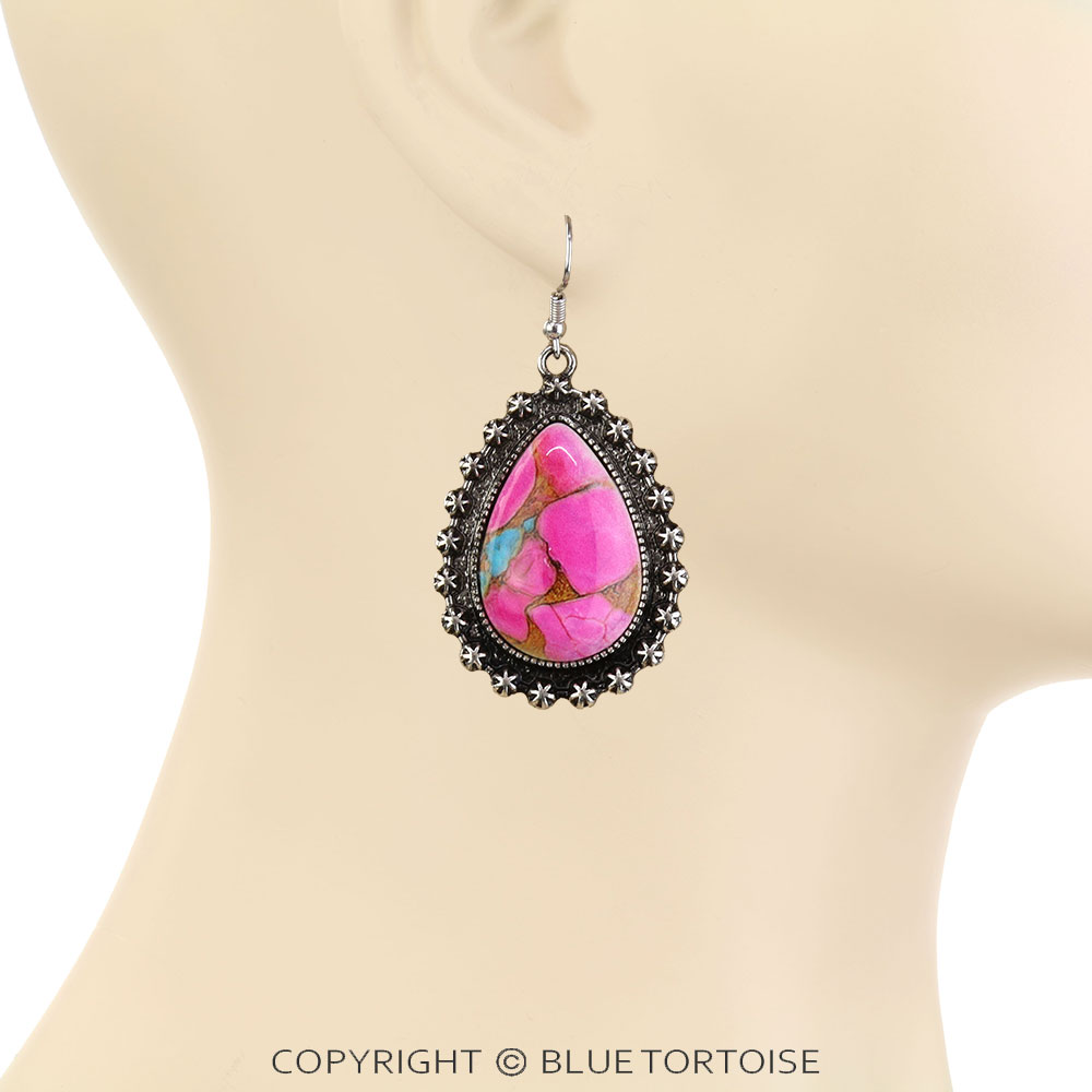 Western Teardrop Stone Dangle Earrings - Image 2