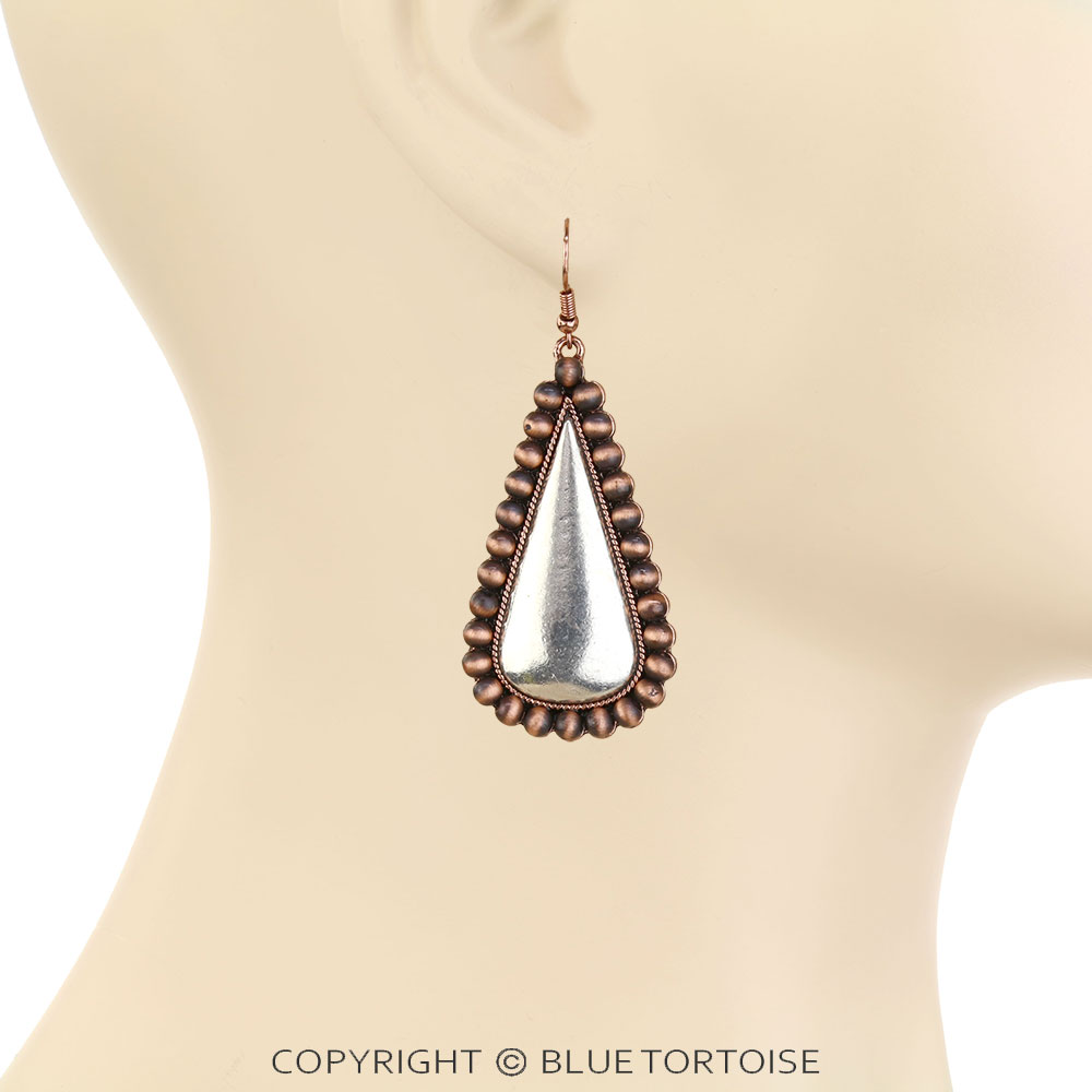 Navajo Style Pearl Teardrop Dangle Earrings - Image 2