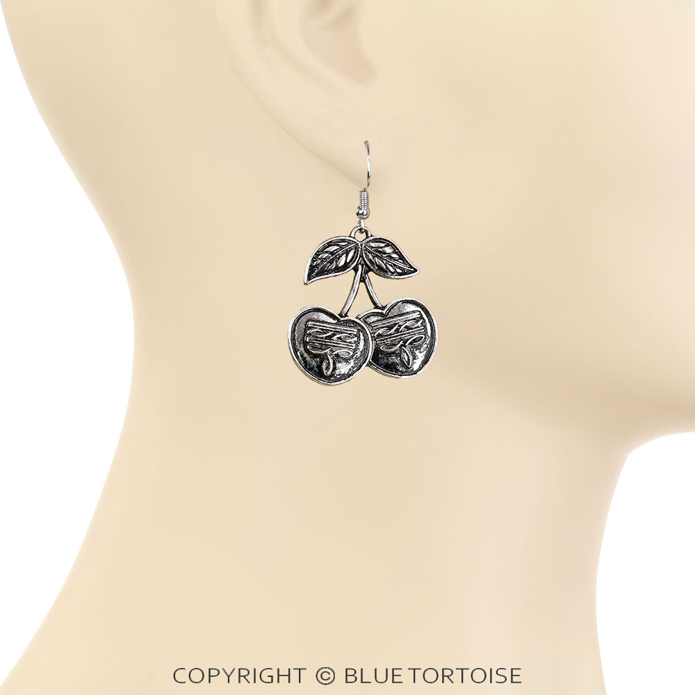 Western Boot Stitch Cherry Dangle Earrings - Image 2