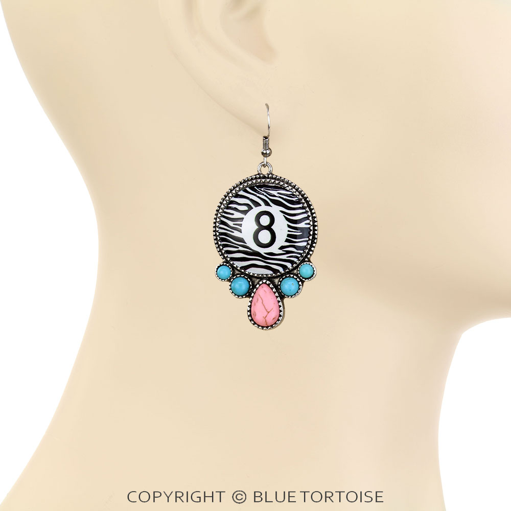 8 Ball Zebra Dangle Earrings - Image 2