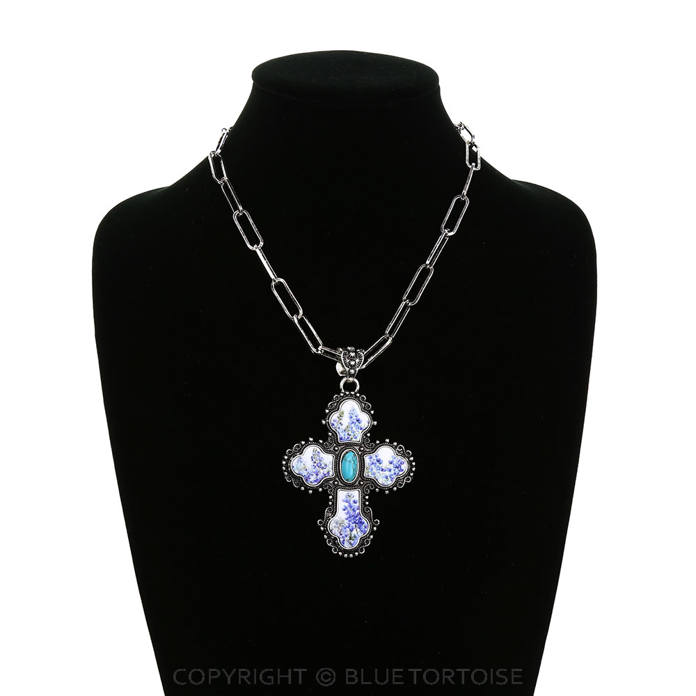 Western Cross Bluebonnet Necklace - Image 2