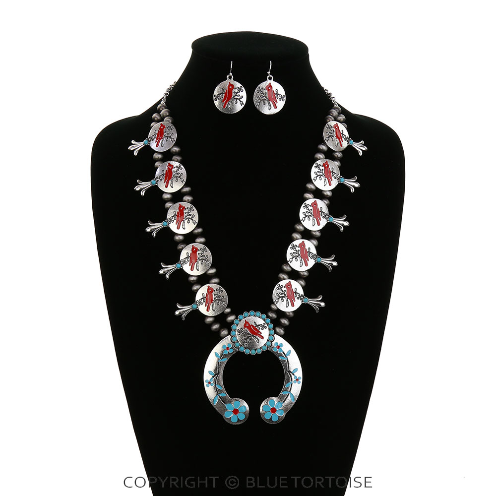 Western Cardinal Squash Blossom Necklace Set - Image 2