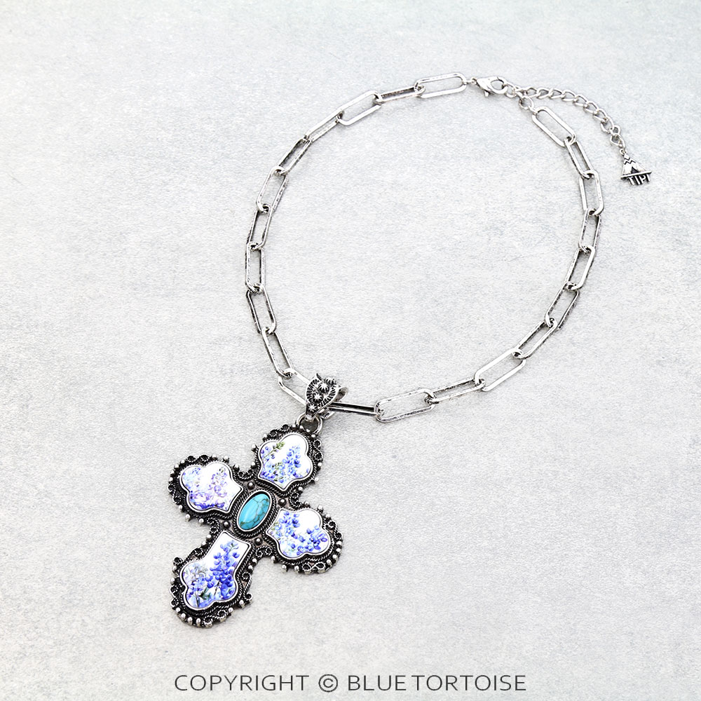 Western Cross Bluebonnet Necklace