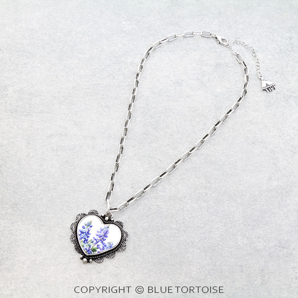 Western Heart Bluebonnet Necklace