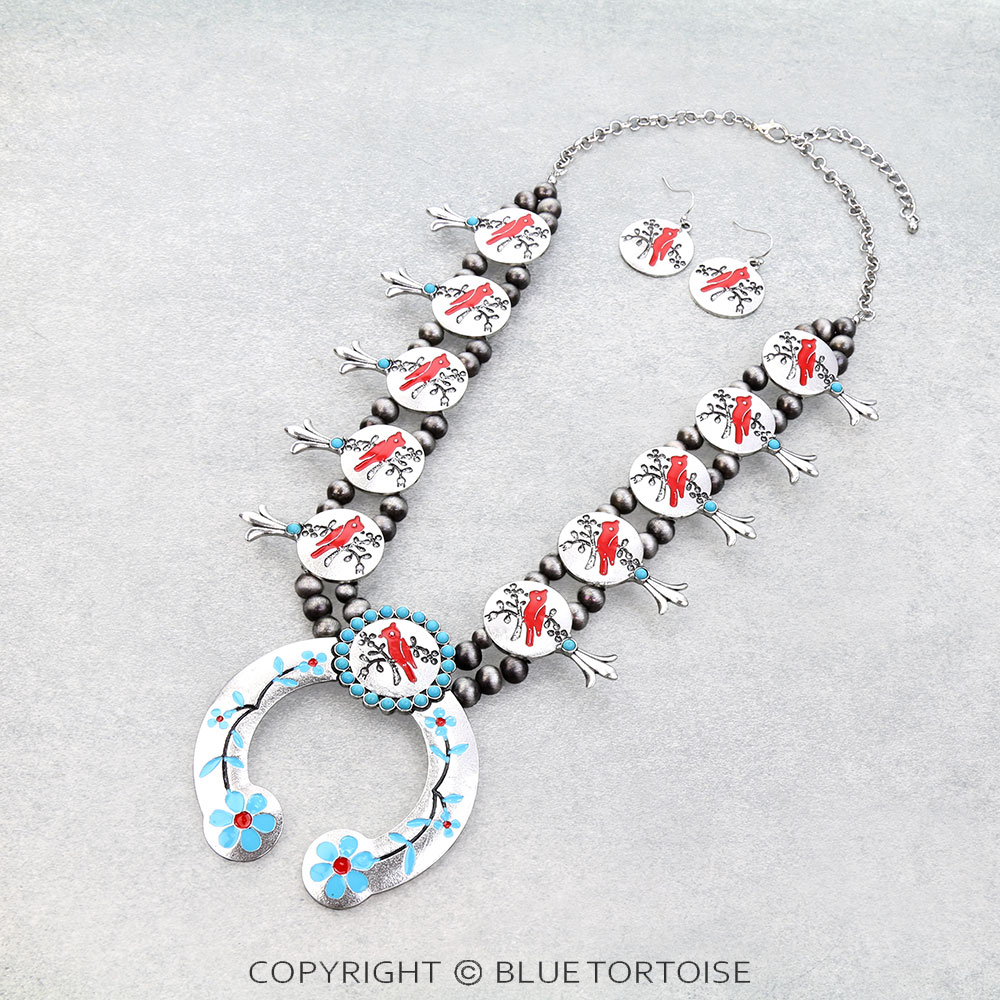 Western Cardinal Squash Blossom Necklace Set