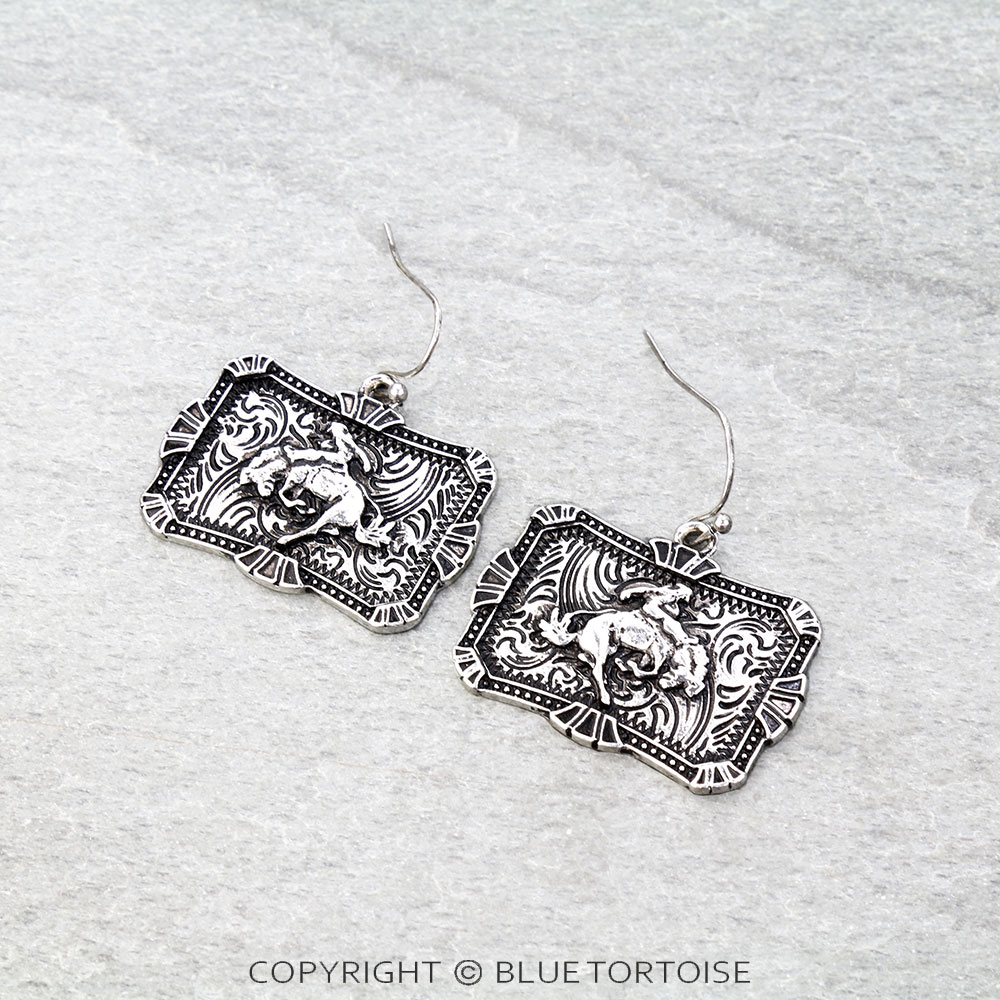 Western Bronc Rider Dangle Earrings