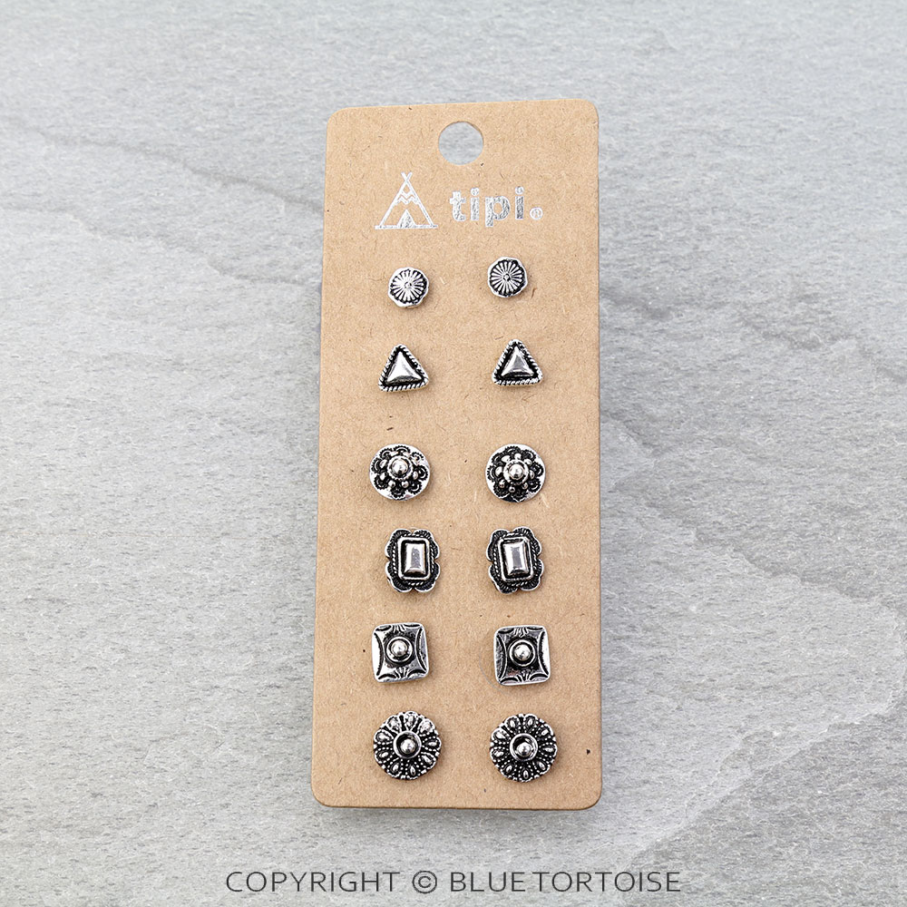 6 Pair Western Design Stud Earring Set