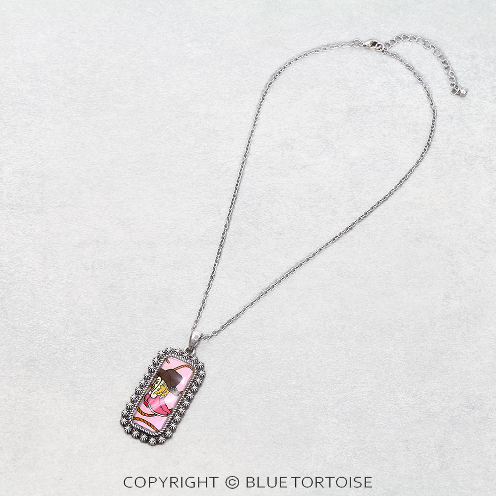 Western Cowboy Boot Bubble Pendant Necklace