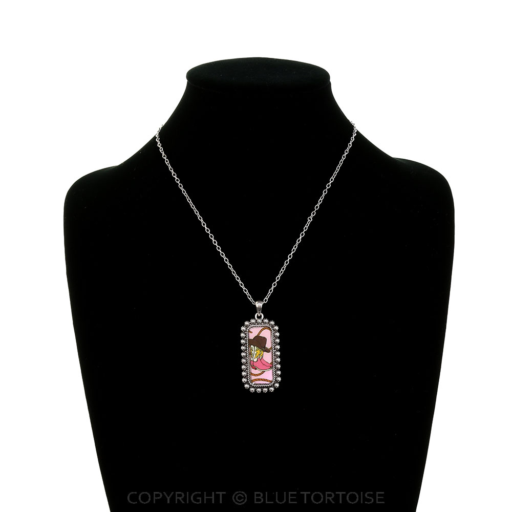 Western Cowboy Boot Bubble Pendant Necklace - Image 2