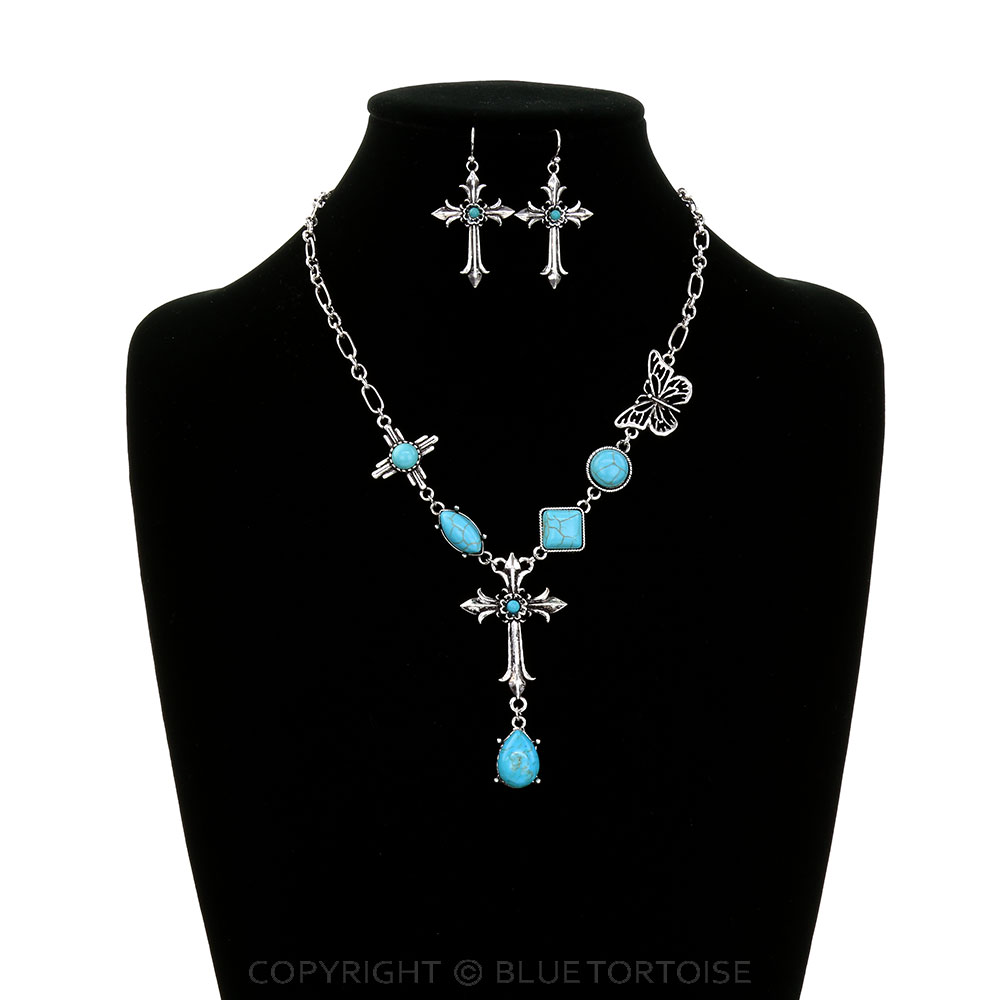 Western Cross Stone Necklace Set - Image 2