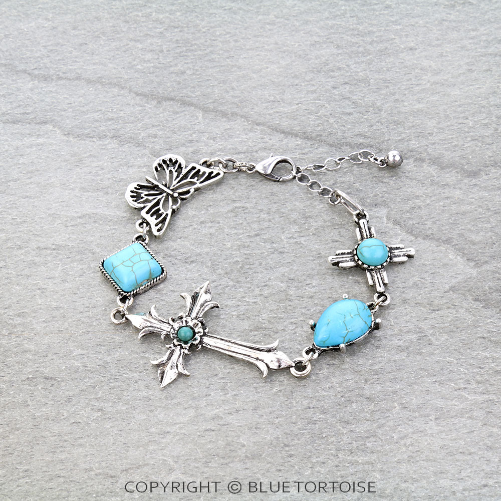 Western Cross Charm Link Bracelet
