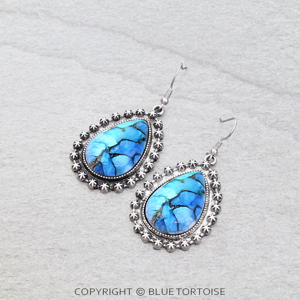 Western Teardrop Stone Dangle Earrings