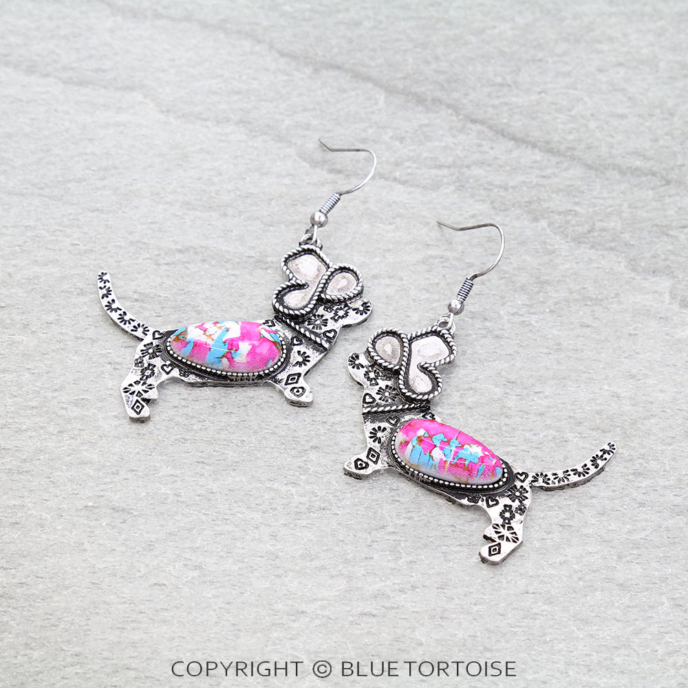 Western Dog Stone Dangle Earrings