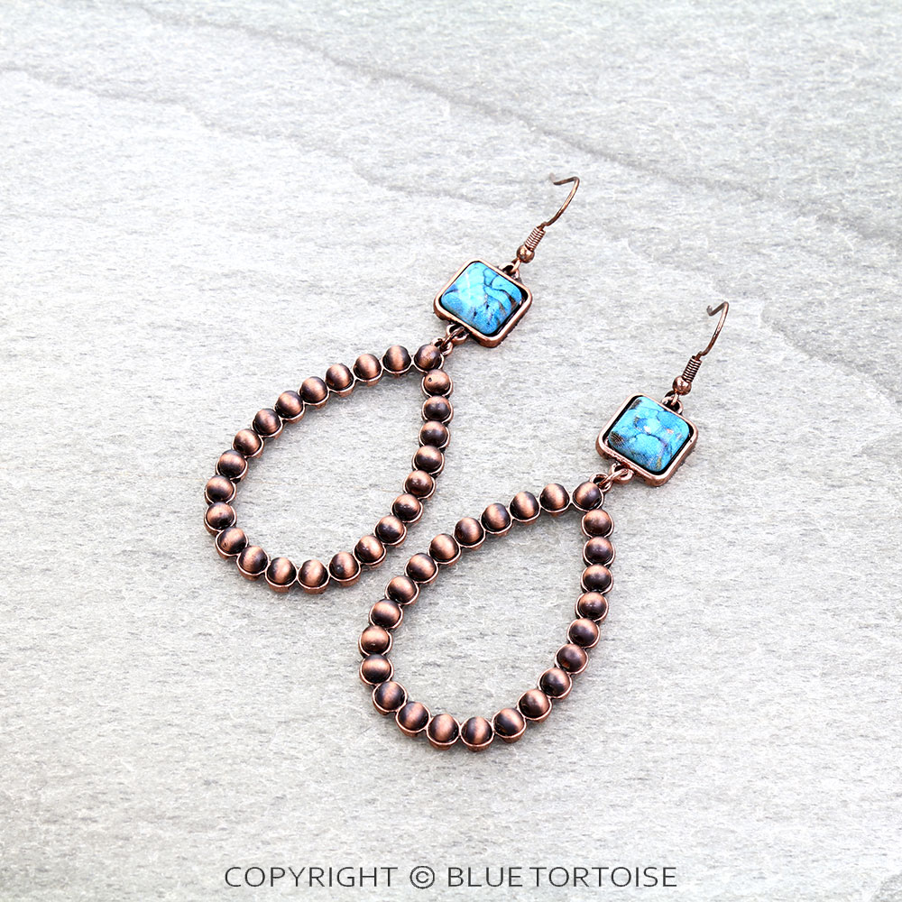 Navajo Style Pearl Teardrop Stone Dangle Earrings
