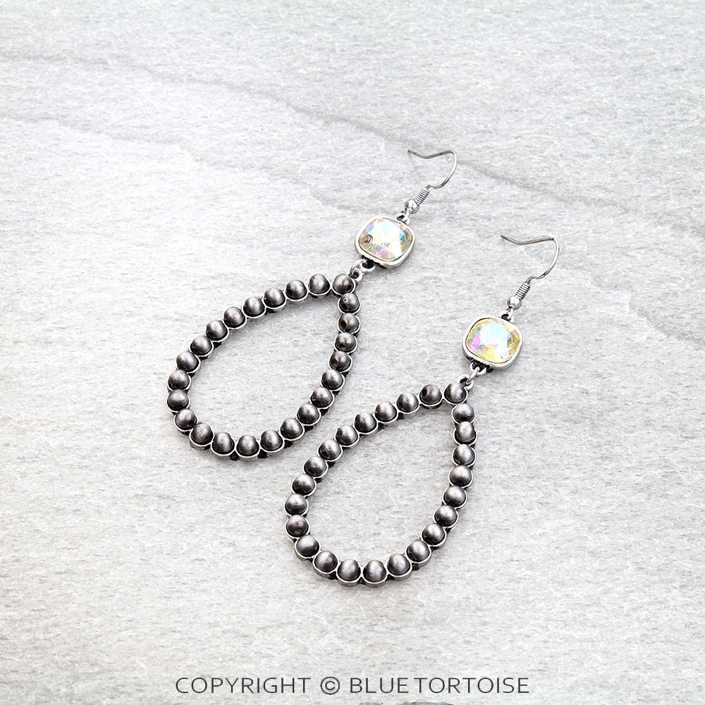 Navajo Style Pearl Teardrop Stone Dangle Earrings