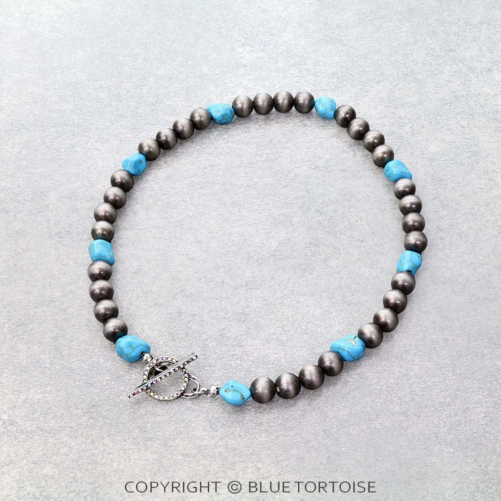 Navajo Style Pearl & TQ Necklace 8MM