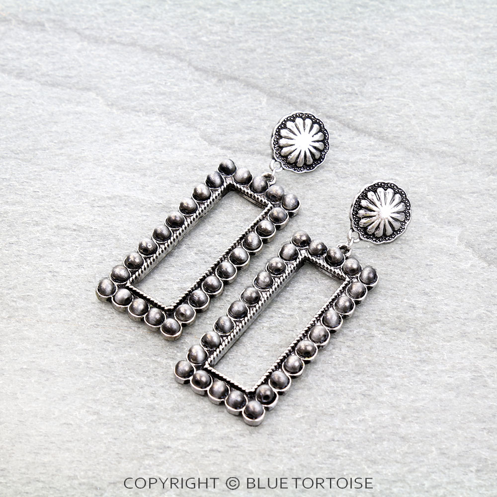 Navajo Style Pearl Rectangle Concho Stud Earrings