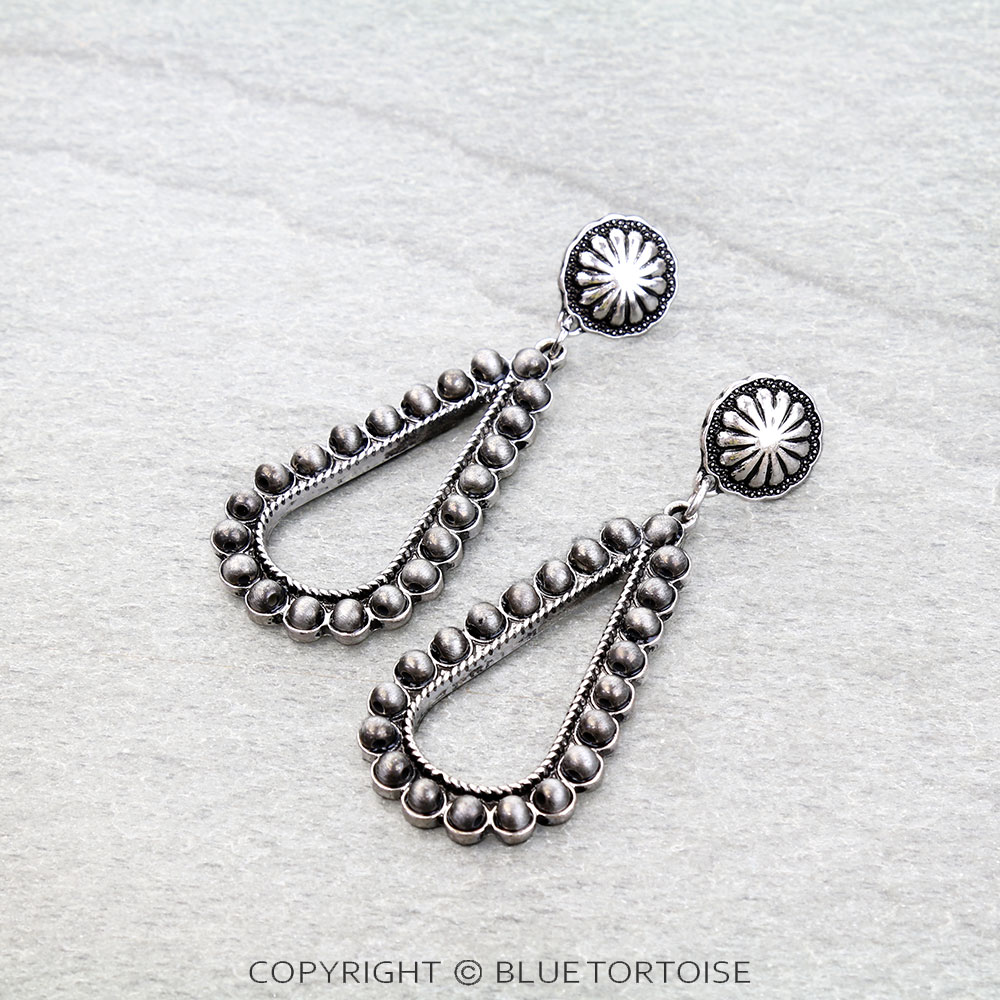 Navajo Style Pearl Teardrop Concho Stud Earrings