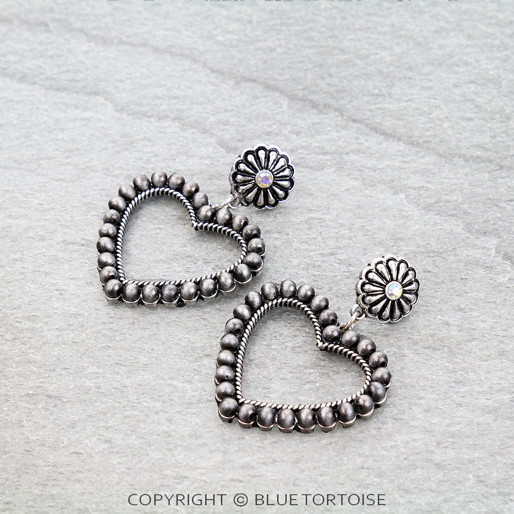 Navajo Style Pearl Heart Concho Stud Earrings