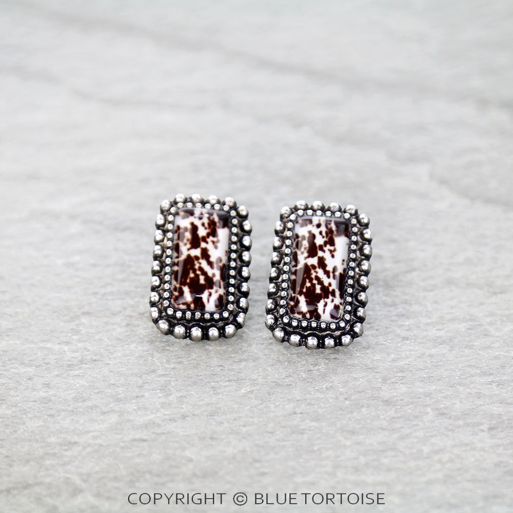 Printed Rectangle Stone Bubble Dangle Earrings