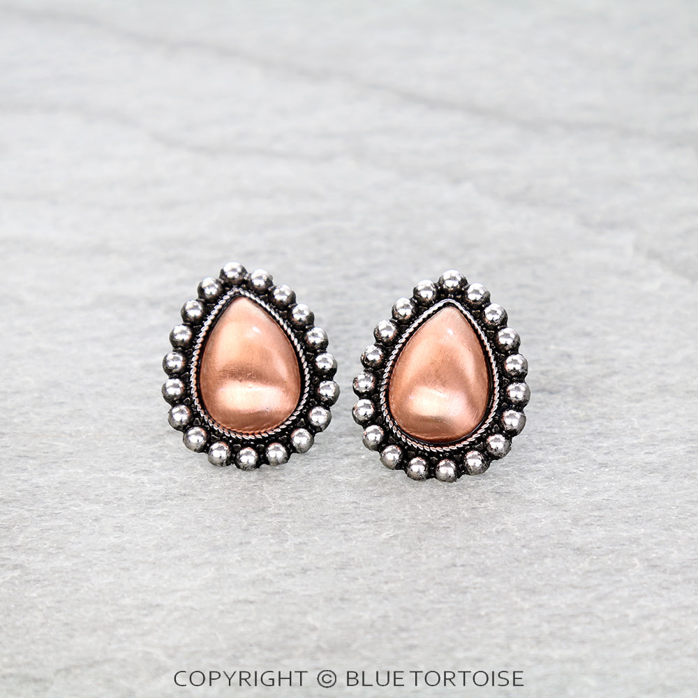 Western Teardrop Concho Stud Earrings