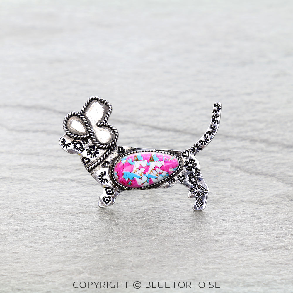 Western Dog Stone Cuff Ring