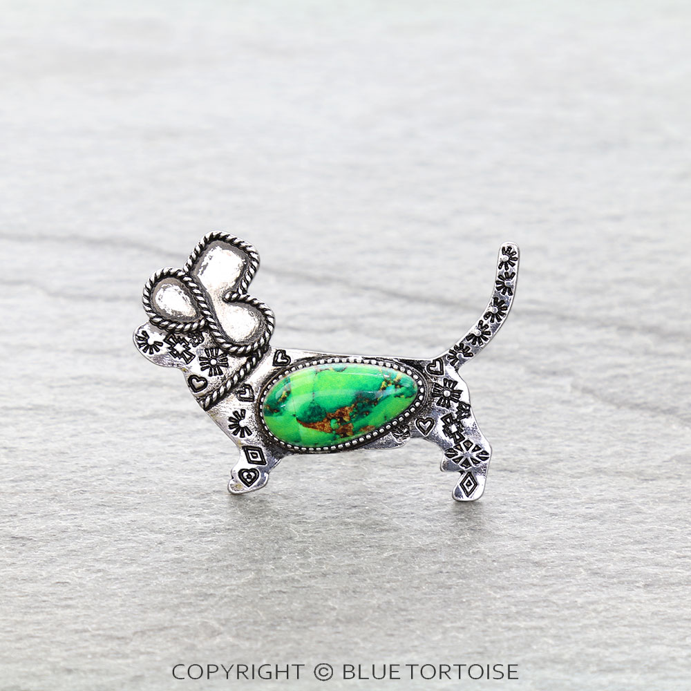 Western Dog Stone Cuff Ring