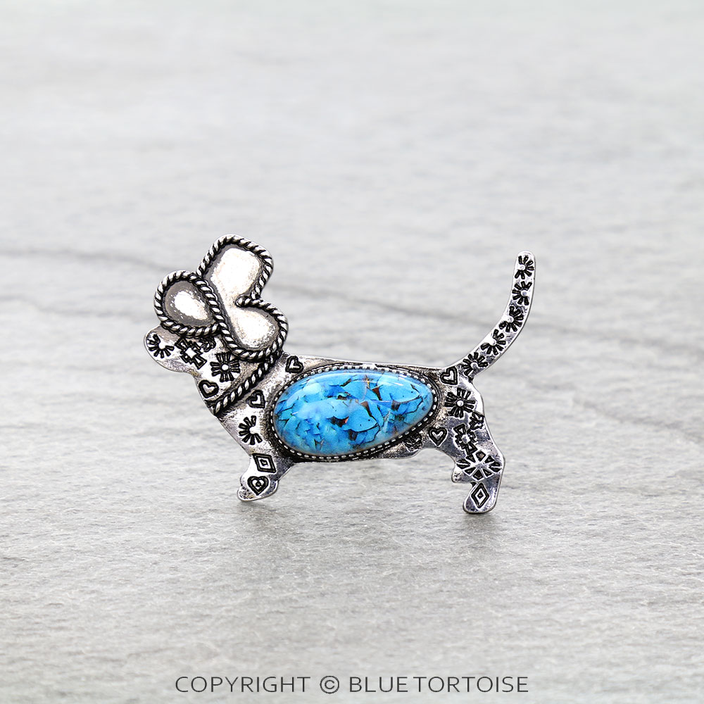 Western Dog Stone Cuff Ring