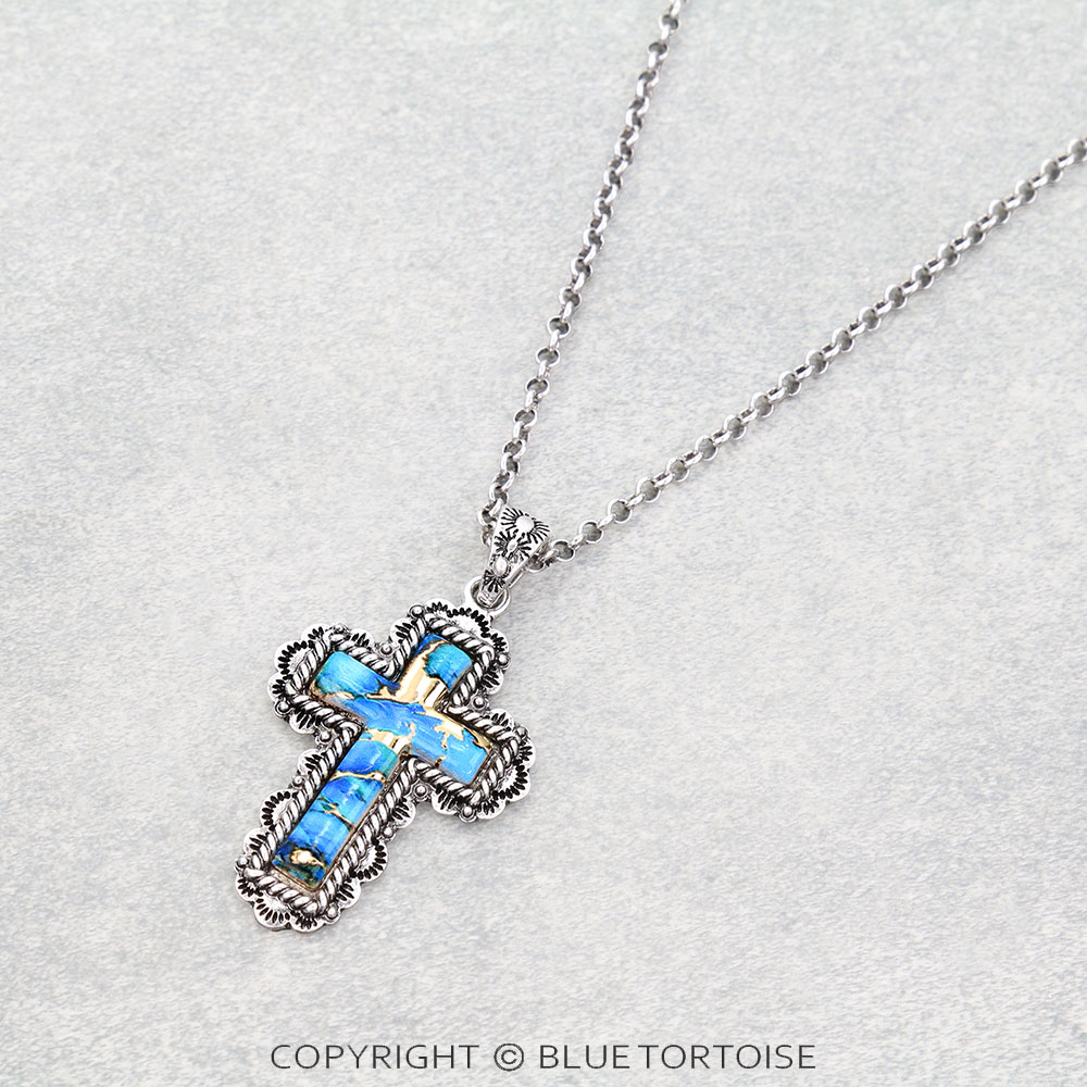 Western Cross Print w/ Stone Necklace - Image 3