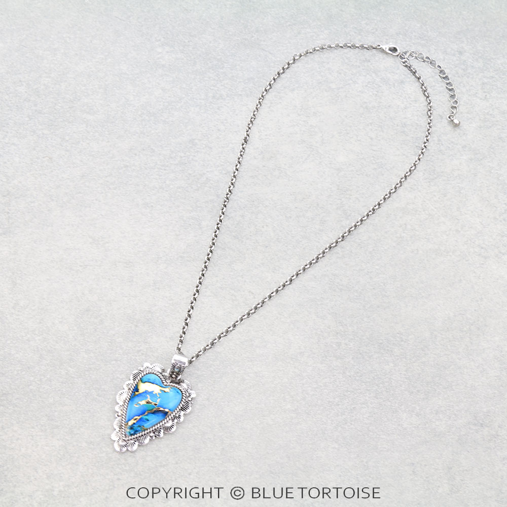 Western Heart Print w/ Stone Necklace