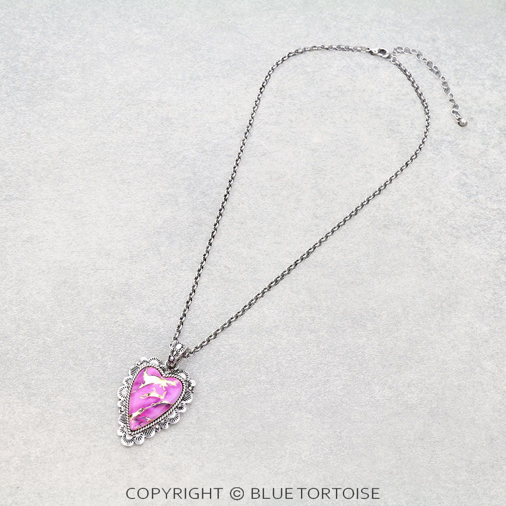 Western Heart Print w/ Stone Necklace