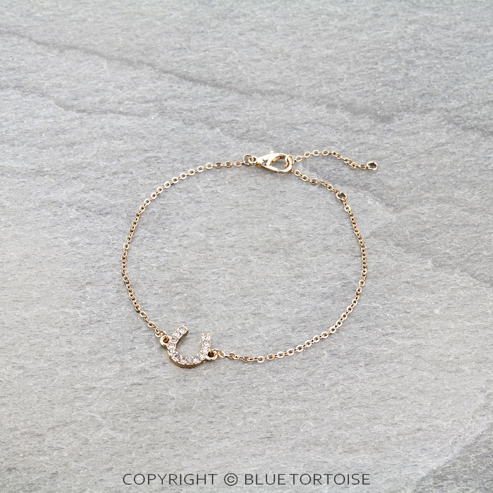 Pave Stone Horseshoe Link Bracelet