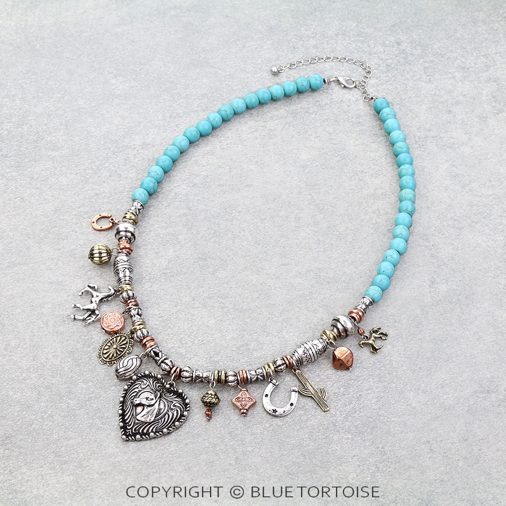 Western TXR Heart Horse & Multi Charms Necklace