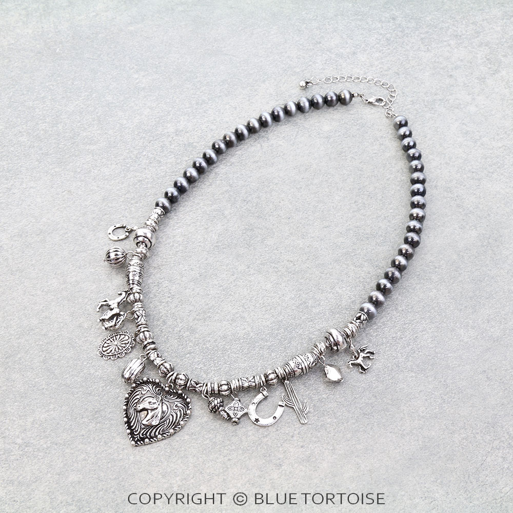 Western TXR Heart Horse & Multi Charms Necklace