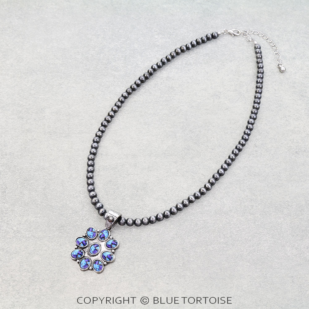 Western Concho Stone Pendant Necklace